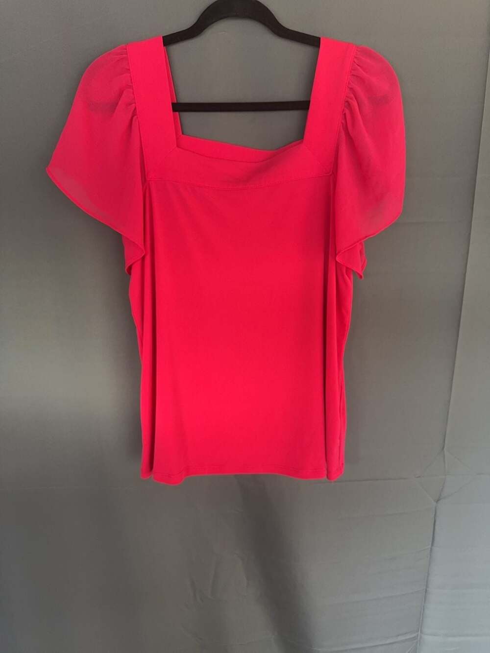 Calvin Klein Women's Pink Flutter Sleeve Square Neck Blouse Size M